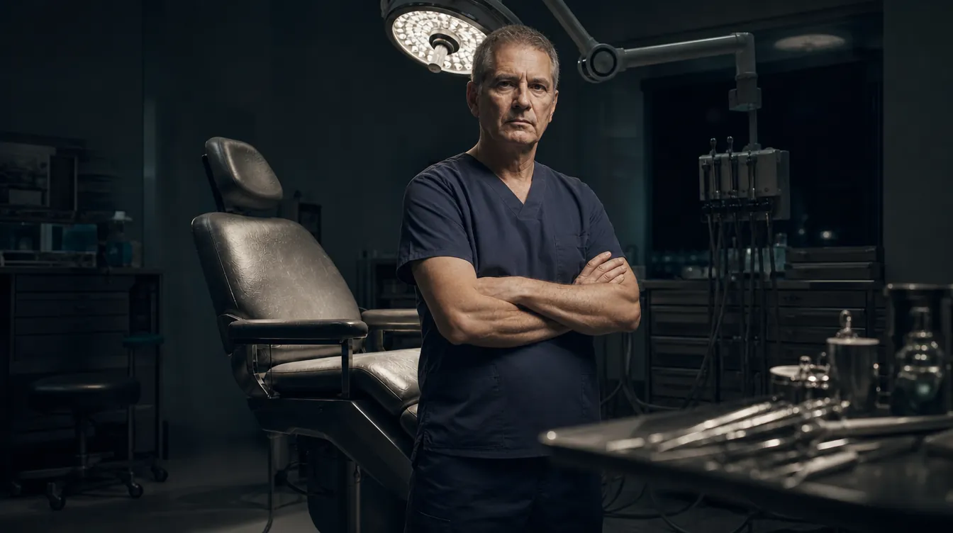 A dimly lit hospital oral-surgery suite at night